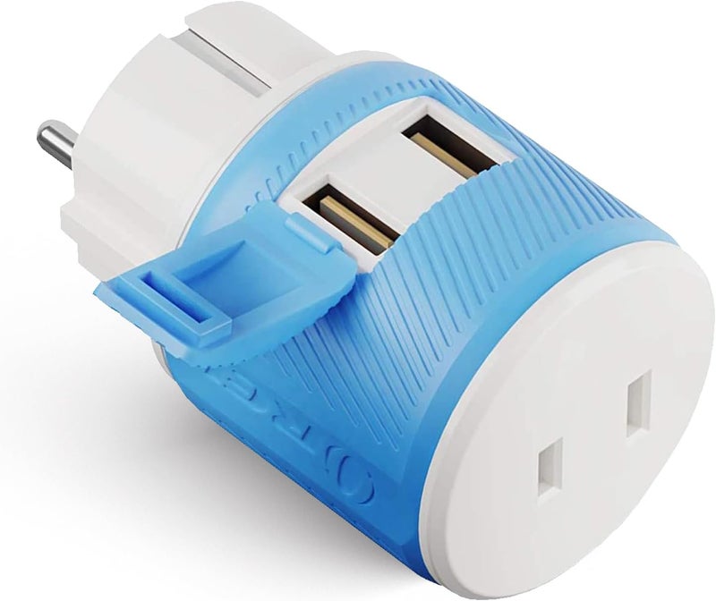 OREI Germany, France, Schuko Travel Plug Adapter with Dual USB - USA Input - Type E/F (U2U-9), Will Work with Cell Phones, Camera, Laptop, Tablets, iPad, iPhone and More - Image 1